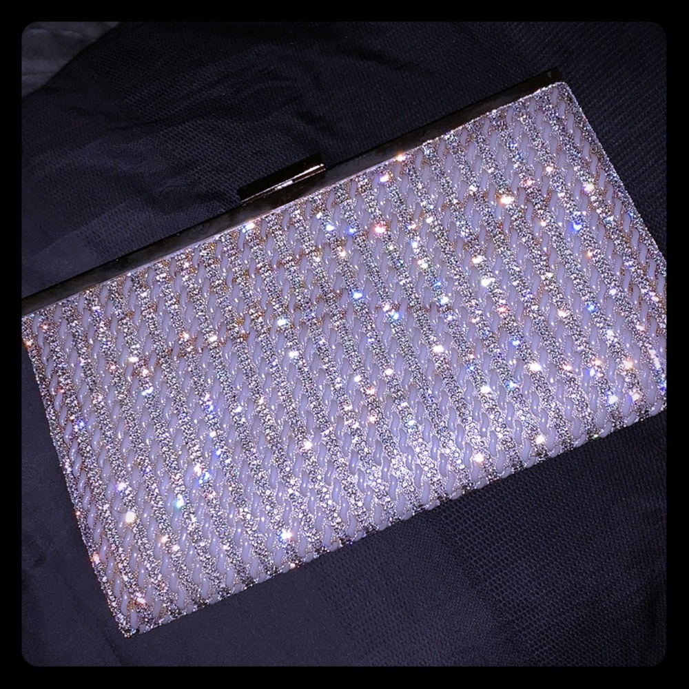 Silver Rhinestone Pearly Clutch